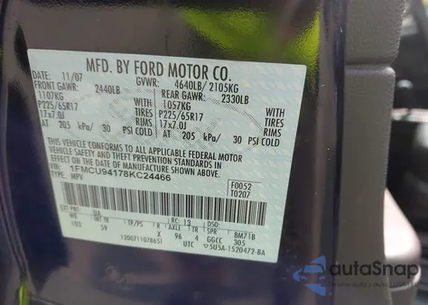 2008 Ford Escape Limited from USA, damaged, VIN 1FMCU94178KC24466